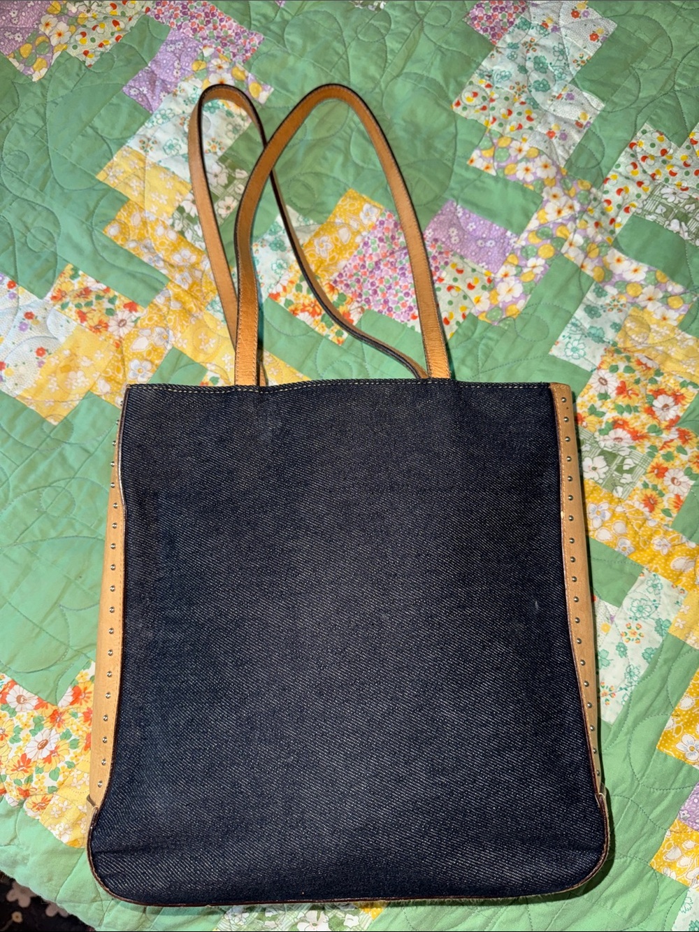 Ralph Ralph Lauren Canvas Tote with Tan leather Trim and Stud Accents